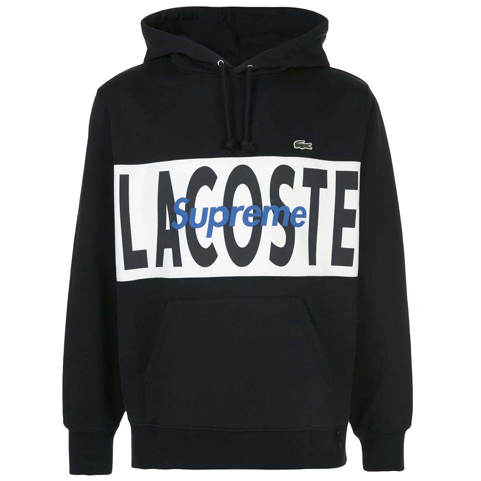 Supreme X Lacoste Logo Panel Hoodie Black | PH457EX